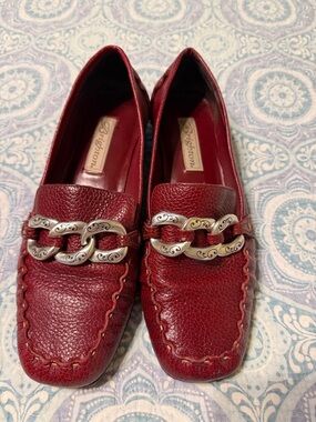 Brighton Women's Red Leather Loafers with Silver Chain Accent